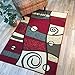 Anti-Bacterial Rubber Back AREA RUGS Non-Skid/Slip 5x7 Floor Rug | Red Abstract Geometric Shapes Indoor/Outdoor Thin Low Profile Living Room Kitchen Hallways Home Decorative Traditional Area Rug
