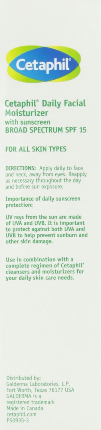 Cetaphil Daily Facial Moisturizer with Sunscreen Broad Spectrum SPF 15, Fragrance Free, 4 Oz (Pack of 2): Beauty