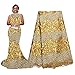 pqdaysun African Lace Fabric 5 Yards 2019 Nigerian Wedding Lace Wax Fabric Rhinestones Beading French Lace F50624 (Gold)