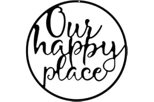 Hotop Our Happy Place Metal Wall Sign Metal Wall Hanging Art Outdoor Plaque Wall Decor Sign Lettering Metal Home Sign for Home Living Room, Bedroom, Kitchen, Shop and More