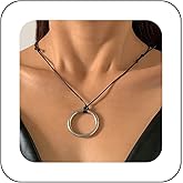 YienDoo Gothic Black Rope Necklace Choker Vintage Hollow Circle Pendant Necklace Statement Big Hoop Charm Necklace Minimalist Adjustable Cord Rope Necklace Jewelry for Women