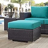 Modway Convene Wicker Rattan Outdoor Patio Square Ottoman in Espresso Turquoise