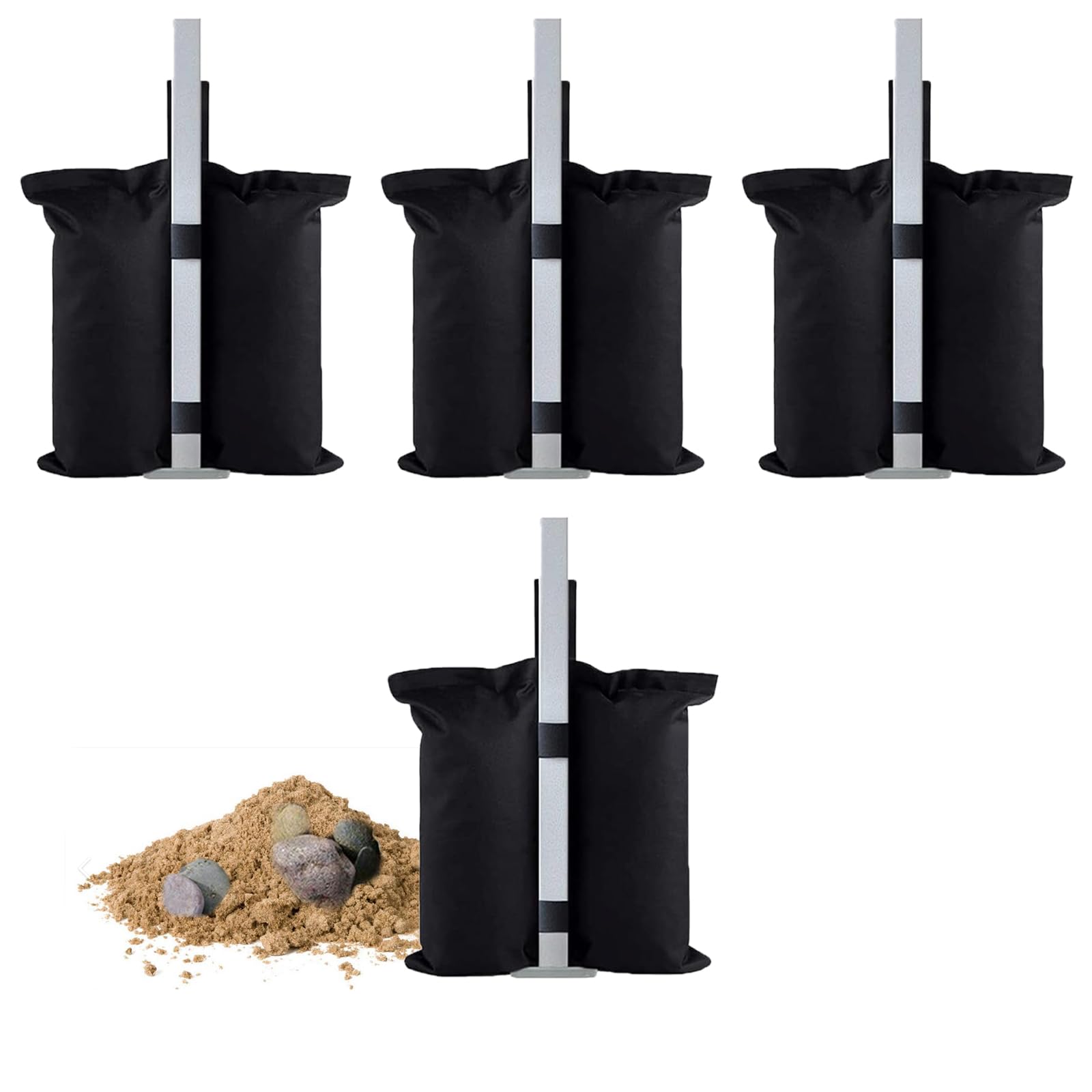 4Pcs Heavy Duty Sand Weights Bags with PVC Coating for Pop Up Tents & Gazebos (Black)