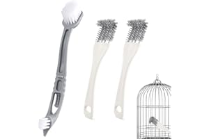 URSKYTOUS 3Pcs Bird Cage Cleaner Brush & Scoop with Long Handle Shovel 2 in 1 Scrub Bird Poop Remover Pet Cage Cleaning Tools Back Scraper for Cleaning Cages Parrot Perches Droppings Removal Accessory