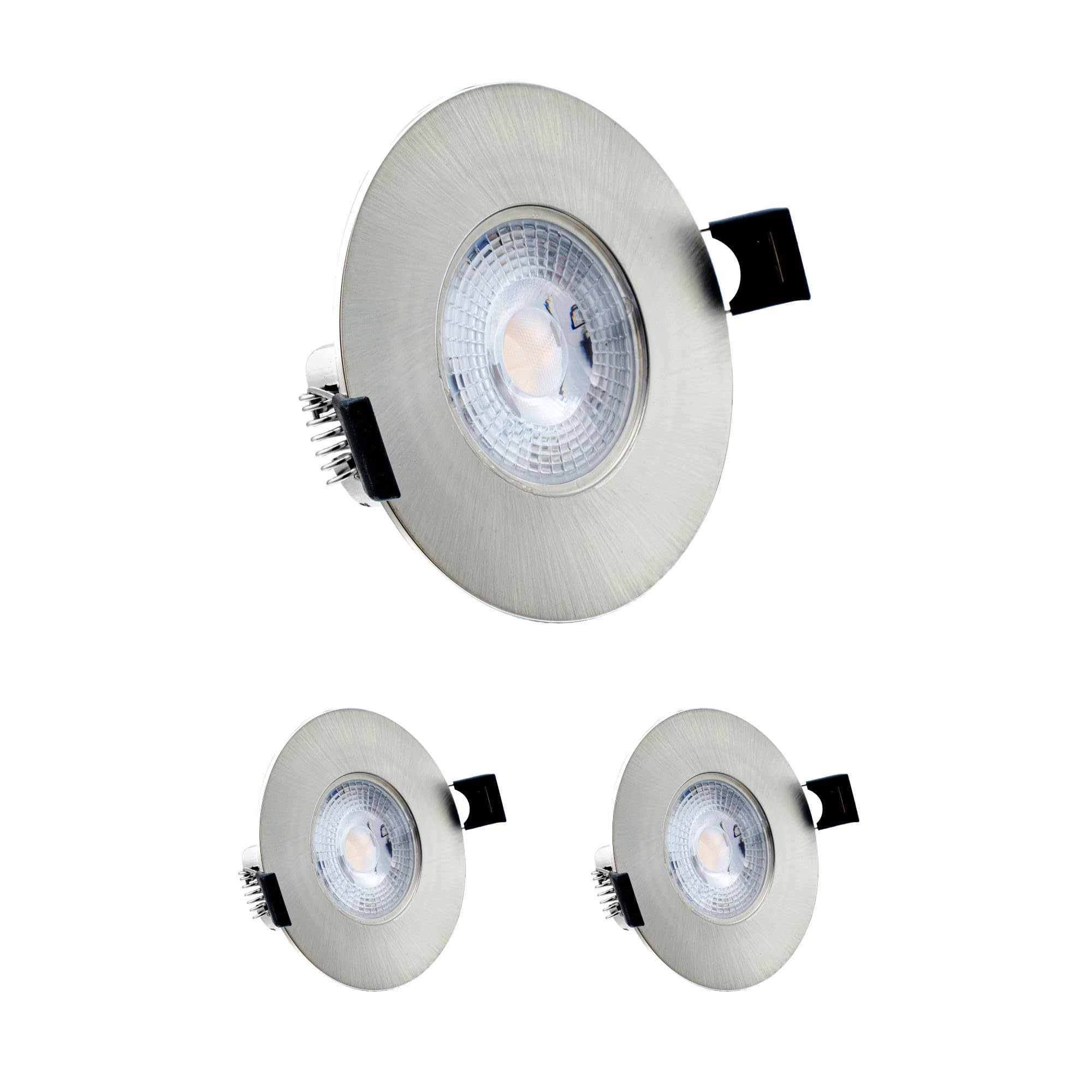 2X Sanlumia LED Recessed Downlight IP44 Ultra Slim Mains Powered Intergrated Flat Spotlight,7W 600lm,38 Beam Angle, 6400K Cool White, Satin Nickel Spot Ceiling Kitchen Bedroom Bathroom Living Room