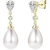DENGGUANG 925 Sterling Silver Pearl Drop Earrings for Women, June Birthstone Long Dangle Pearl Jewelry Gifts for Her