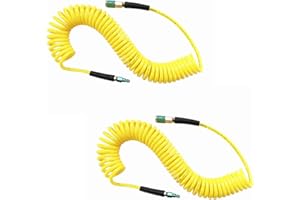 SANFU (PU) Polyurethane Recoil Air Hose 1/4”ID x 25ft with Bend Restrictor,1/4” Industrial Steel Quick Coupler and Plug, 2-Pack