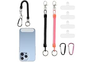 JingRoom Phone Lanyard Tether with Patches,2 Pack Anti Lost Lanyards for Skiing Hiking Cycling Climbing Fishing fit iPhone and Most Cell Phone(Black and Pink 2*Tether+ 4*Patch + 2*Carabiner Clip)