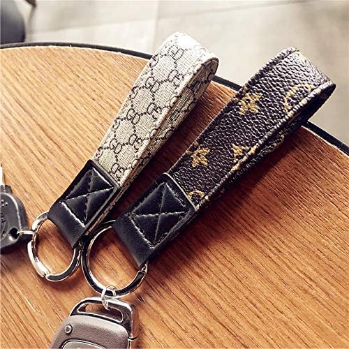 Qiker Wristlet Keychain, Luxury Street Fashion PU Leather Hand Wrist Lanyard Durable and Premium Quality with Metal Key Holder Key Ring Wristlet Strap for Girls Women