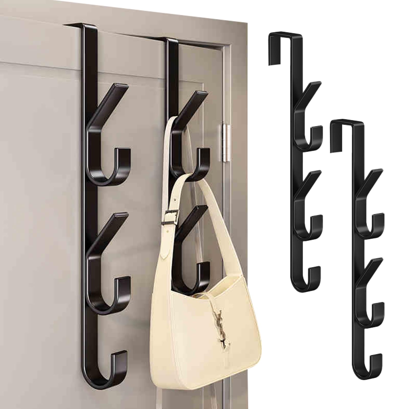 BelleVive 2 Pack Door Hooks, Door Hangers, Heavy Duty Metal Door Hanger, Multifunctional Vertical Design Hangers for Hanging Coats, Clothes, and Bags in Bedroom