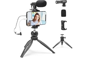 BESSDOMM Smartphone Vlog Kit,YouTube Starter Kit,Content Creator Kit,Video Kit w/Phone Clip,Tripod,Ball Head,Shotgun Microphone for iPhone13ProMax for Vlogging,Live-Streaming,TikTok,Facebook(BSK-1)