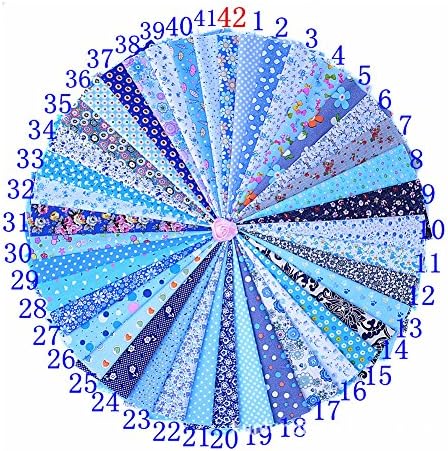 Yiuswoy 42pcs Cotton Craft Fabric Bundle Sewing Artcraft Stripe Dot Flowers Fat Quarter Patchwork Squares of 20*30cm ( Appox 7.9" x 11.8") - Light Blue