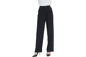 Tronjori Women High Waist Casual Straight Leg Dress Pants Office Work Trousers Suit Pants Back Elastic Waistband