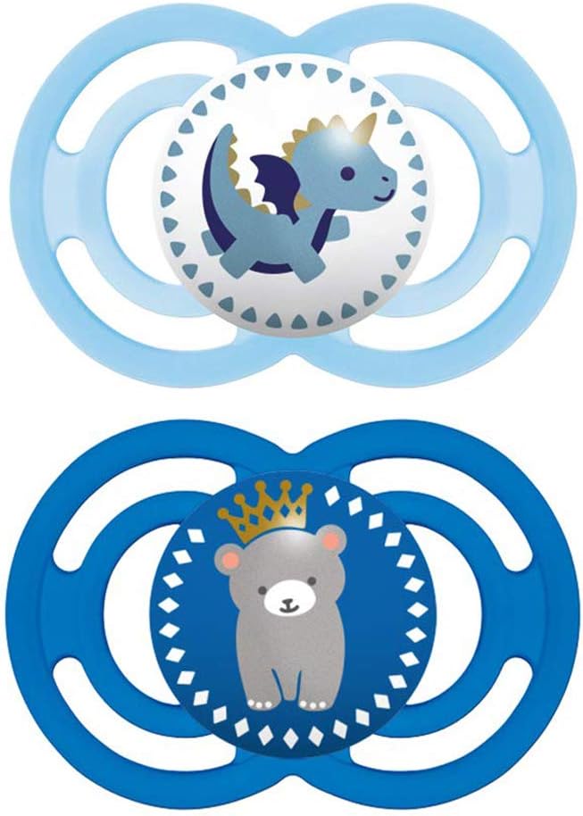 MAM Perfect Day "Skin Soft Silicone" Dummy 16+ // Set of 2 // Fairy Tale Royal Friends // Includes 2 Sterilised Transport Boxes