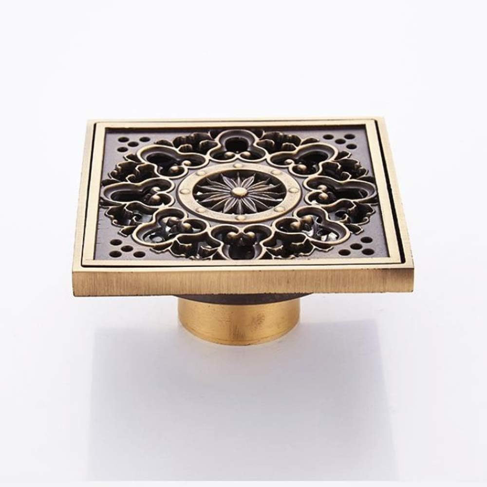 HMLZJ Antique brass floor drain bathtub hairpin shower plug filter floor drain 10 cm x 10 cm