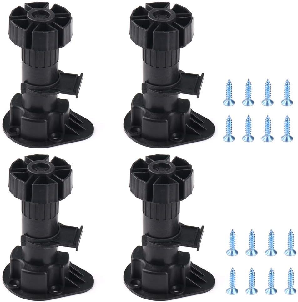 Adjustable Furniture Leg Foot, RilexAwhile Hardware Casters Glides Height Cabinet Leveling for Kitchen Bathroom, 4 Pack