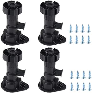 Adjustable Furniture Leg Foot, RilexAwhile Hardware Casters Glides Height Cabinet Leveling for Kitchen Bathroom, 4 Pack