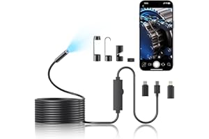 Endoscope Camera with Light, 1920P HD Borescope Camera with 8 Adjustable LED, 16.4FT Semi-Rigid Snake, IP67 Waterproof 8mm In