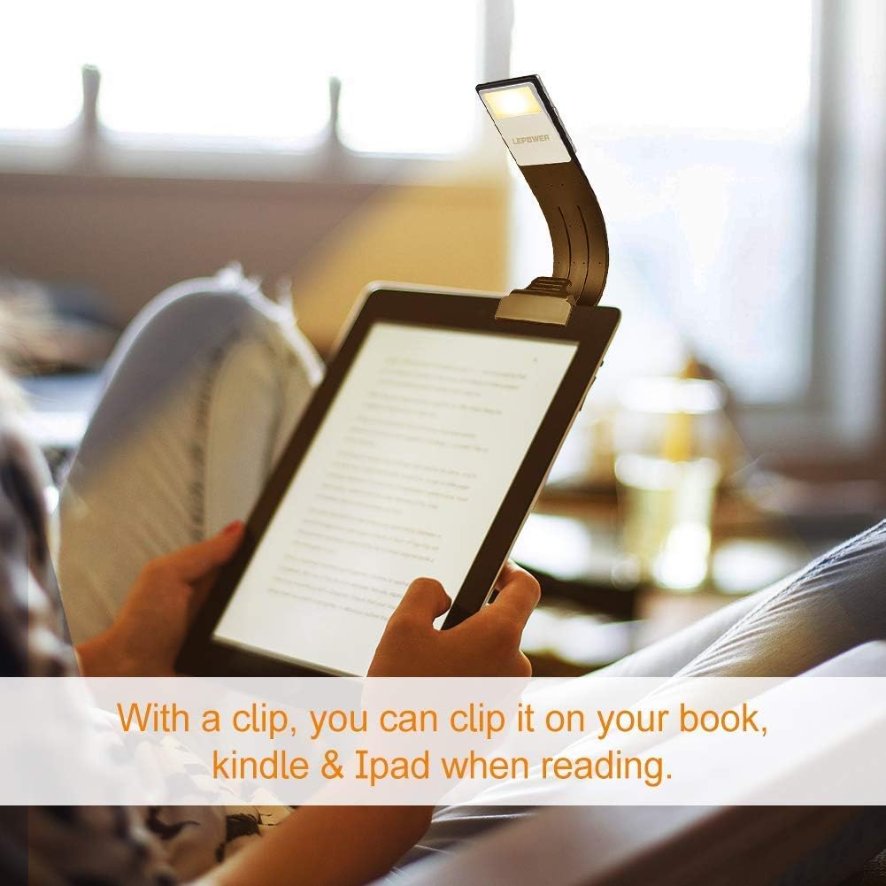 LEPOWER LED Bookmark Book Light, Eye Protection Reading Light, Portable Clip Light, 3 Colors x Stepless Adjustable Brightness, Built-in USB Cable Easy Charge, Perfect for Kindle, IPad & Readers - - 