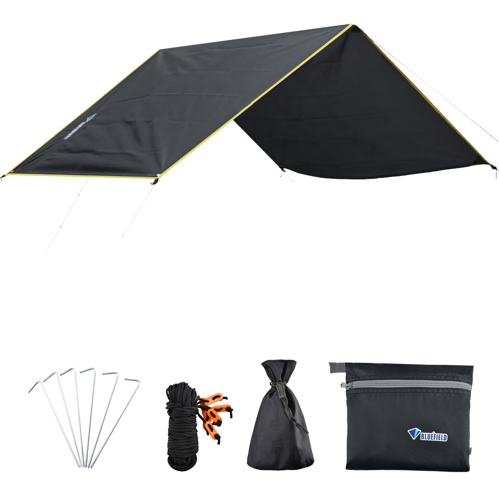 Azarxis Camping Tent Tarp Waterproof Tarpaulin Groundsheet Sunshade Awning Hammock Canopy Footprint Ground Sheet Rain Fly Shelter Blanket Mat (Black, S - 150 cm x 220 cm)