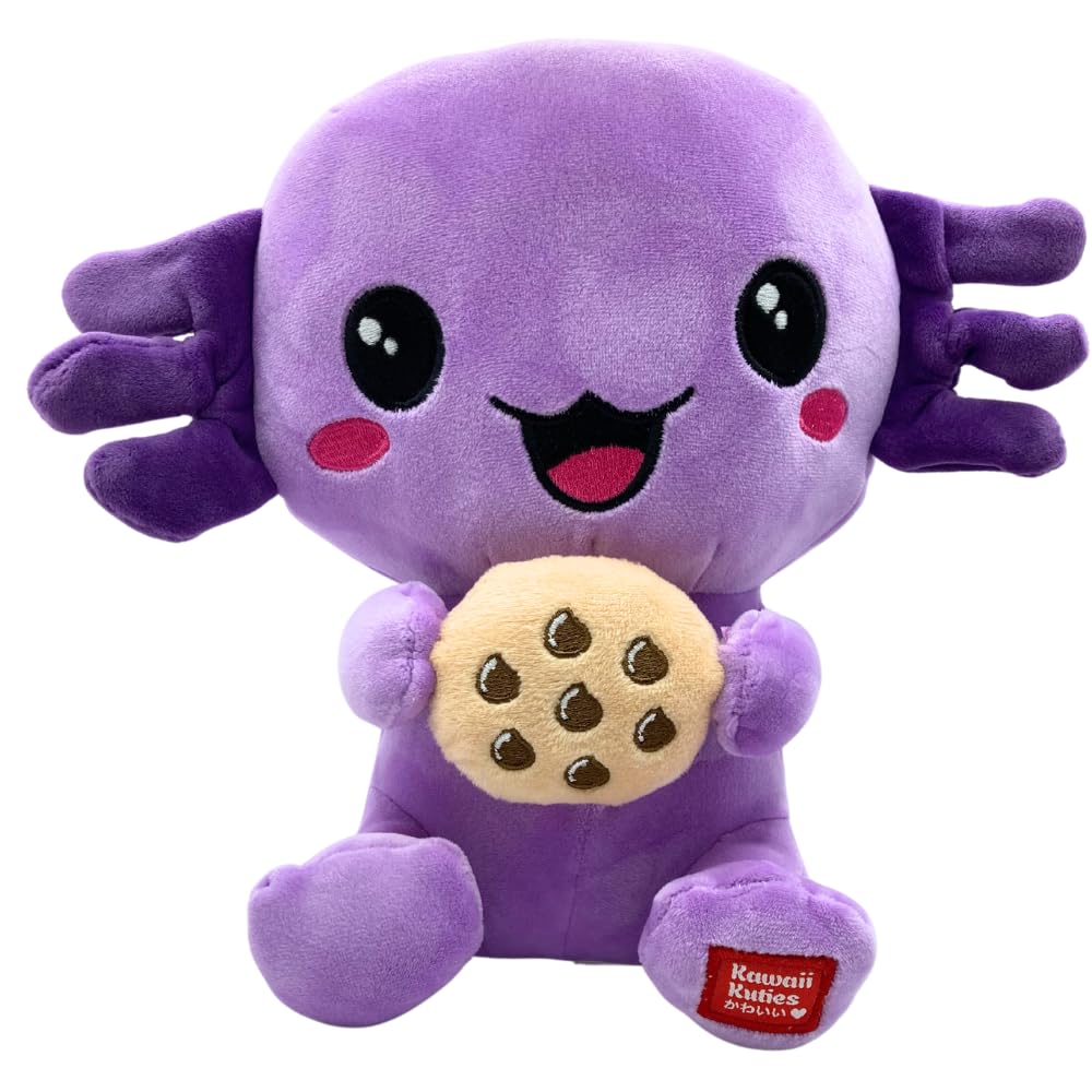 UKToyworld Kawaii Kuties Soft Toy Purple Cookie Snaxolotl 10inch Axolotl Squashy Plush