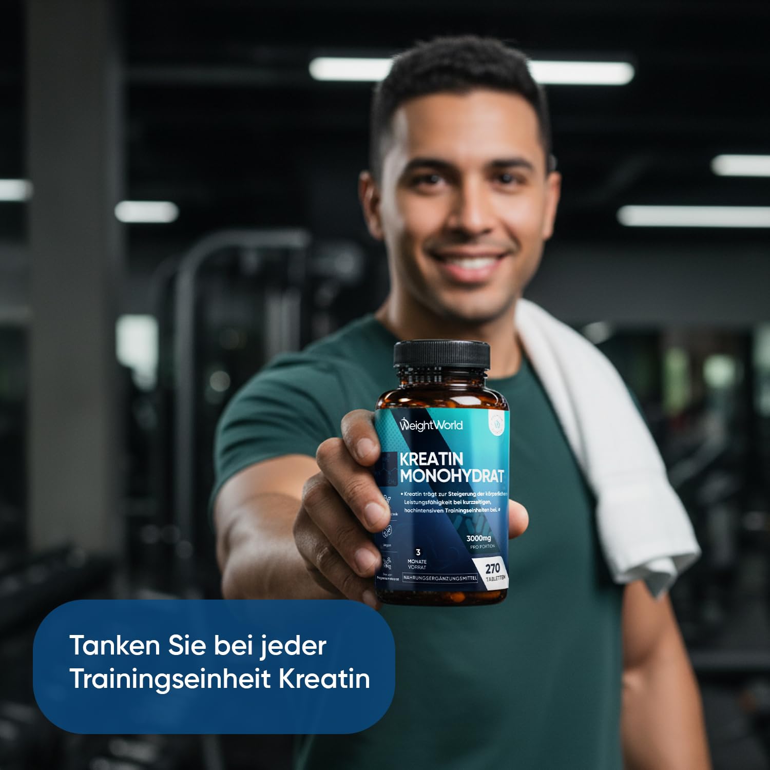 Creatin Monohydrat Tabletten - 3000mg pro Portion - Laborgeprüft - 270 Kreatin Vegan Tablets - 3 Monate Vorrat - Creatine - 3 Kreatin Monohydrat Tabletten pro Tag - Glutenfrei - WeightWorld 8