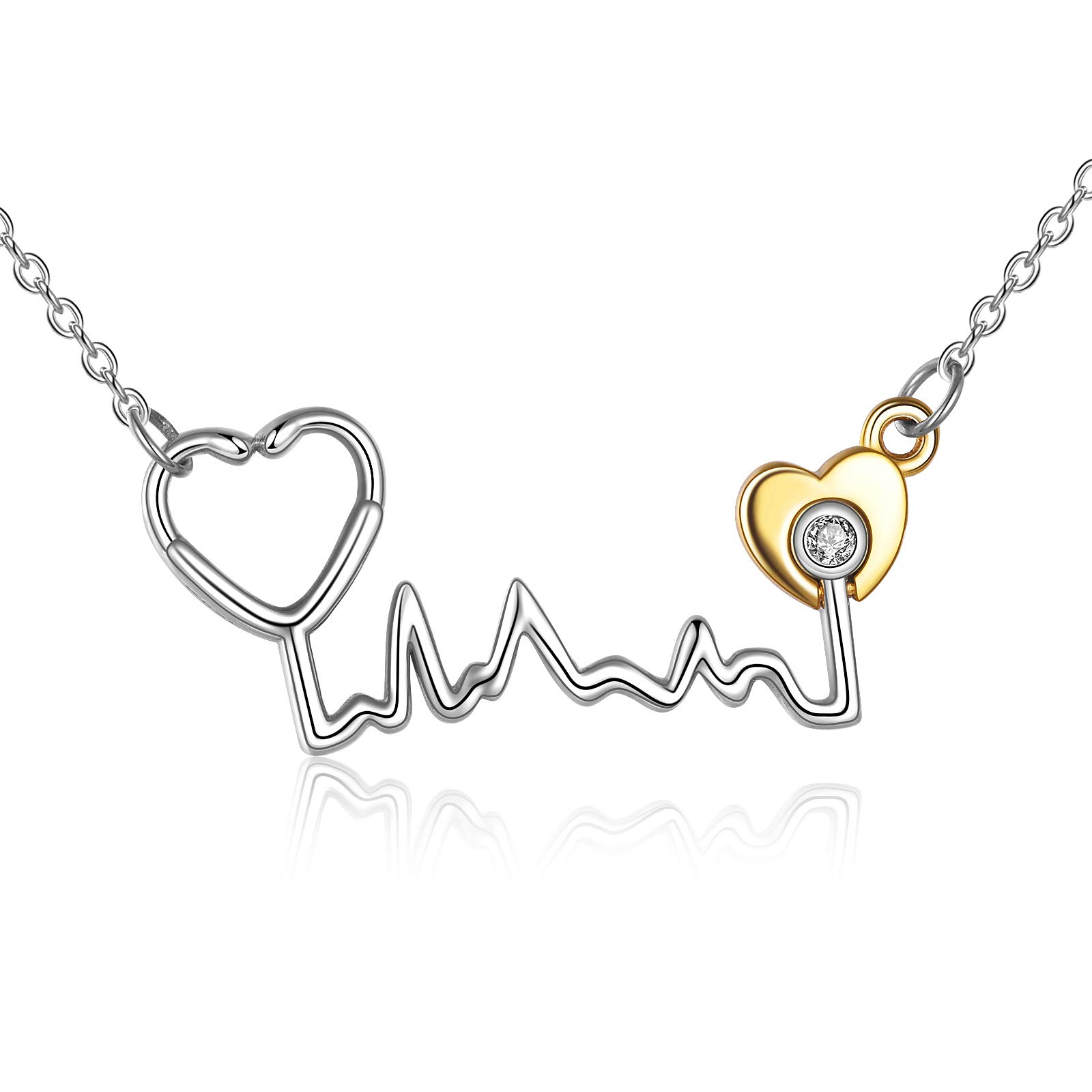VONALA Sterling Silver Stethoskop Necklace Heartbeat EKG Jewelry for Women Doctor Nurse Gift