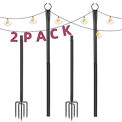 9 FT Outdoor String Light Poles - Heavy Duty Steel Backyard Lighting Support Set