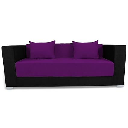 Adorn India Almond 3 Seater Sofa cumbed(Dark Purple & Black)