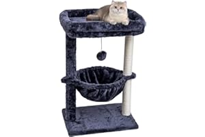 SYANDLVY Small Cat Tree for Indoor Cats, Activity Cat Tower with Scratching Post for Kittens, Cat Condo & Furniture with Basket & Hanging Ball for Play Rest