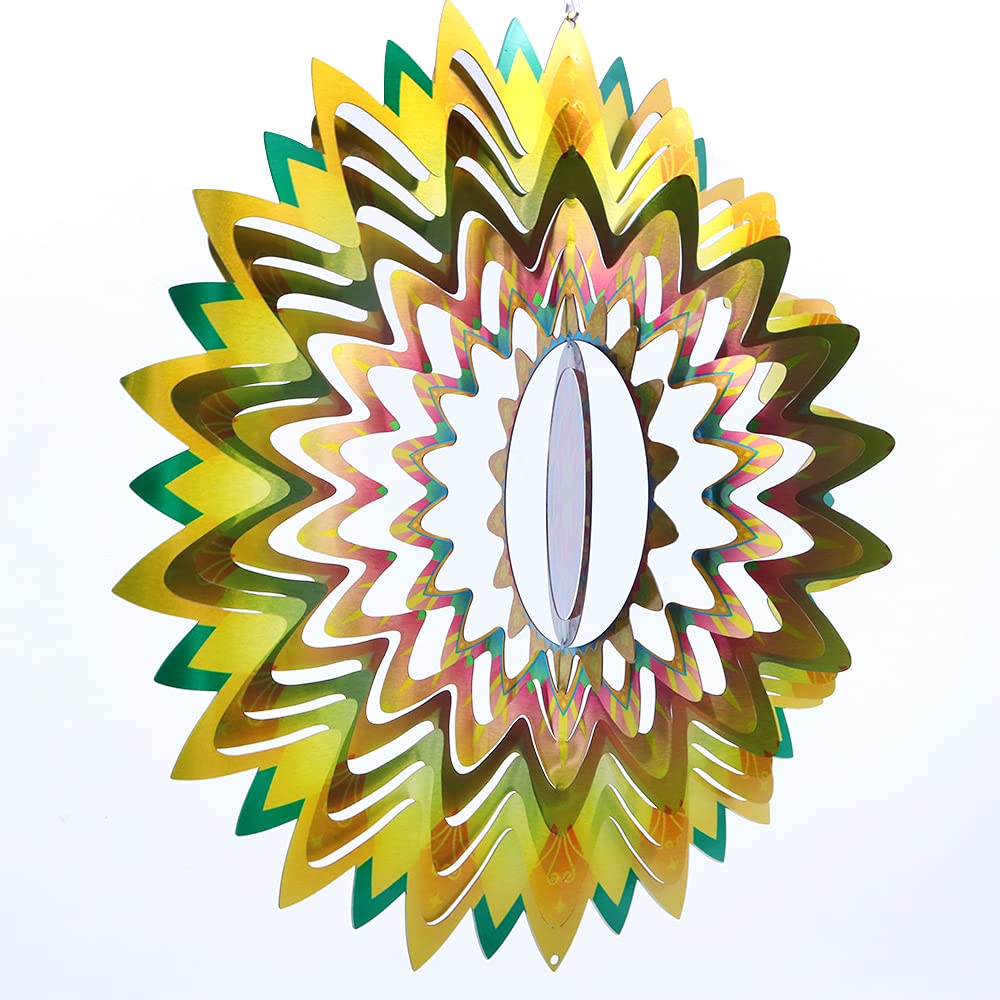 CENPEK 3D Wind Stainless Steel Color Metal Rotating Brilliant Flower Wind Chime Home Outdoor Garden Decoration Wind