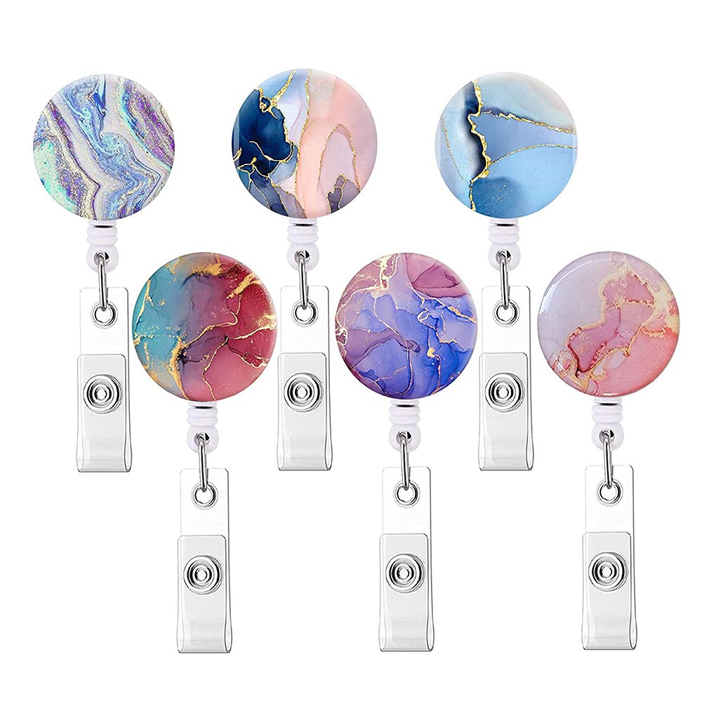 TopHomer 6Pcs Badge Reels, Retractable Badge Reel ID Badge Holder ID Badge Reel Clip for Nurses Doctors Teachers Students ID Card Badge Holder Key Keychain Holders (6 Colors Random)