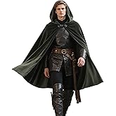 CIRCKOPS Medieval Velvet Hooded Cloak Renaissance Hooded Cape with Metal Buckle Halloween Costume for Hobbit Cosplay