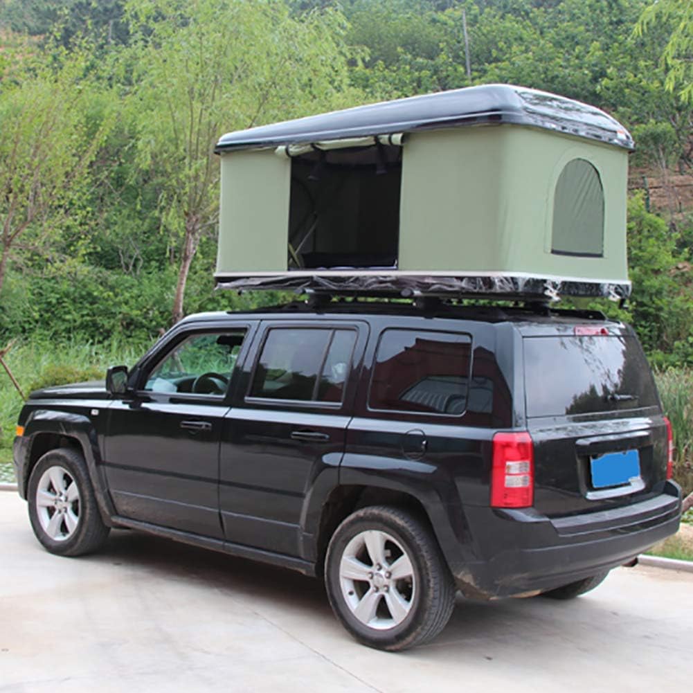 2-3 People Car Roof Tent Hard Shell Automotive Rooftop Tent, with Aluminum Alloy Folding Ladder, Green Tent + Black Shell