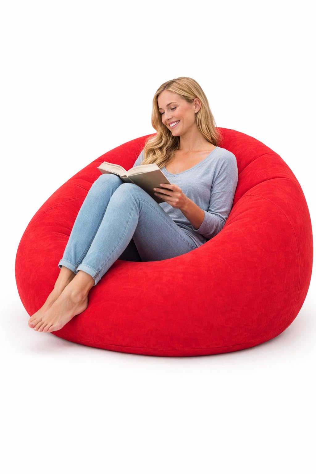 eBoutik - Inflatable Deluxe Lounge Chair – Soft Fabric Beanbag Seating for Indoor & Outdoor – Ideal for Garden, Camping, Gaming & Home Relaxation – Easter (Red)