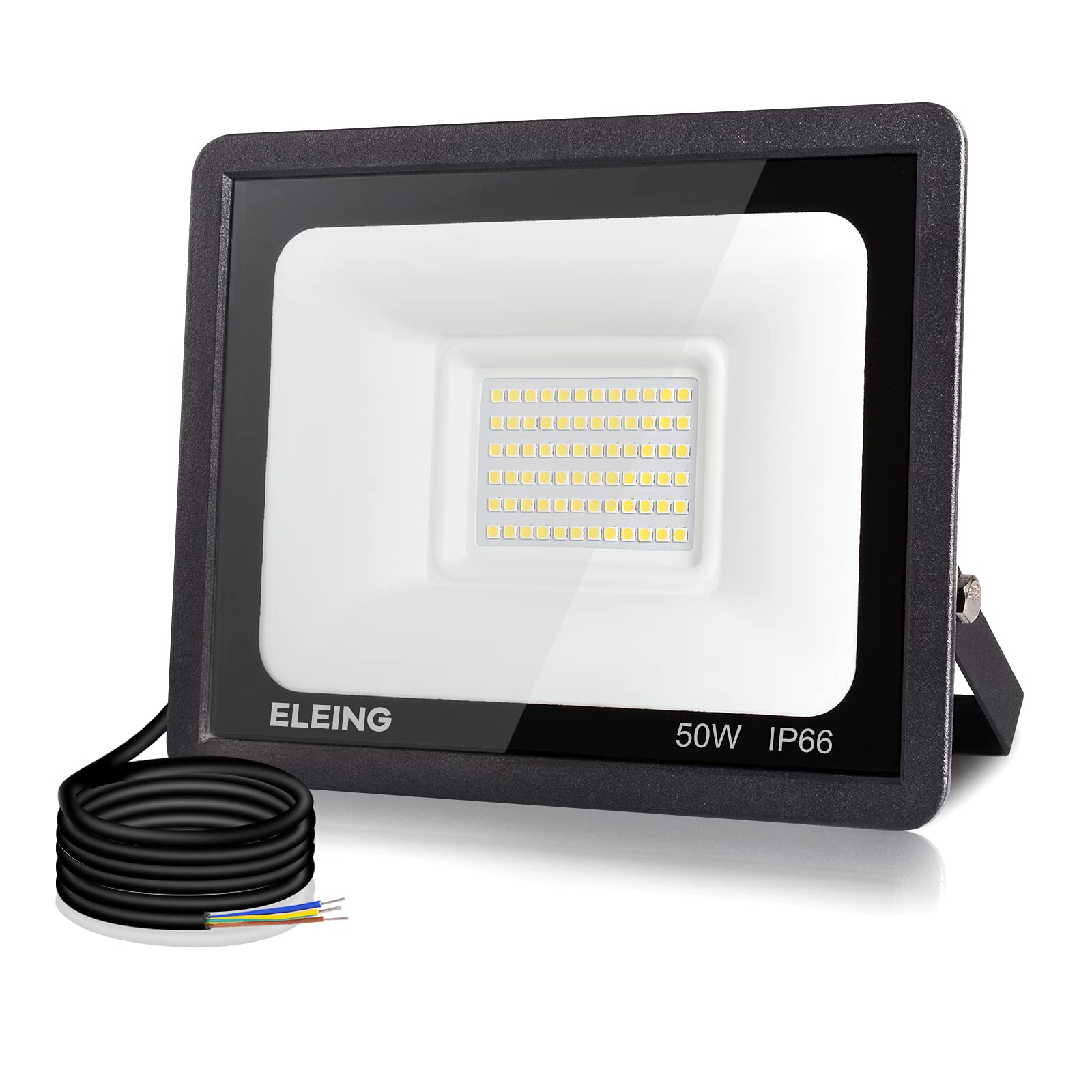 ELEING 50W LED Floodlight, Outdoor Security Light, 4000LM Outside Flood Light 6500K Cold White Wall Light Waterproof IP66 Work Light for Warehouse Yard Garage Garden Workshop Parking Lot