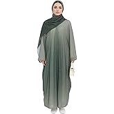 Prlemend Muslim Abaya for Women Gradient Color Cardigan Islamic Flash Robe Prayer Clothes with Hijab