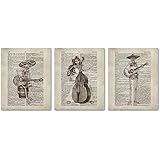 SUMGAR Vintage Wall Art Mexican Day of the Dead Skull Decor Halloween Music Posters Dictionary Unframed Prints Artwork Set of