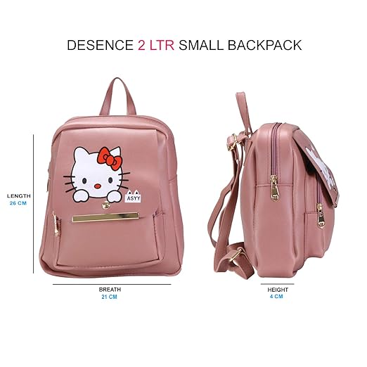 DESENCE Girls & Kidds Stylish Backpack for College/Travel/Picnic/Tution - Solid (PU) -with Adjustable Strap (Pink) 2 L Backpack