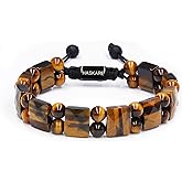 Tiger Eye Bracelet for Men, HASKARE Natural Men Beads Bracelet Energy Healing Stone Protection Crystals for Anxiety, Genuine Crystal Mens Beaded Bracelet Drawstring Unique Jewelry Gift for Mens Balance