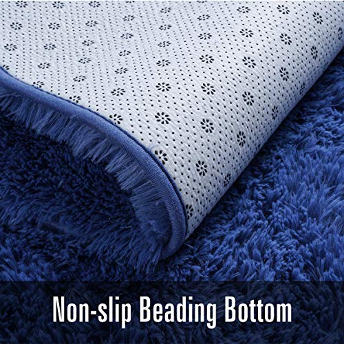 Navy Blue Rug for Bedroom, Fluffy Circle Rug 4'X4' for Kids Room, Furry