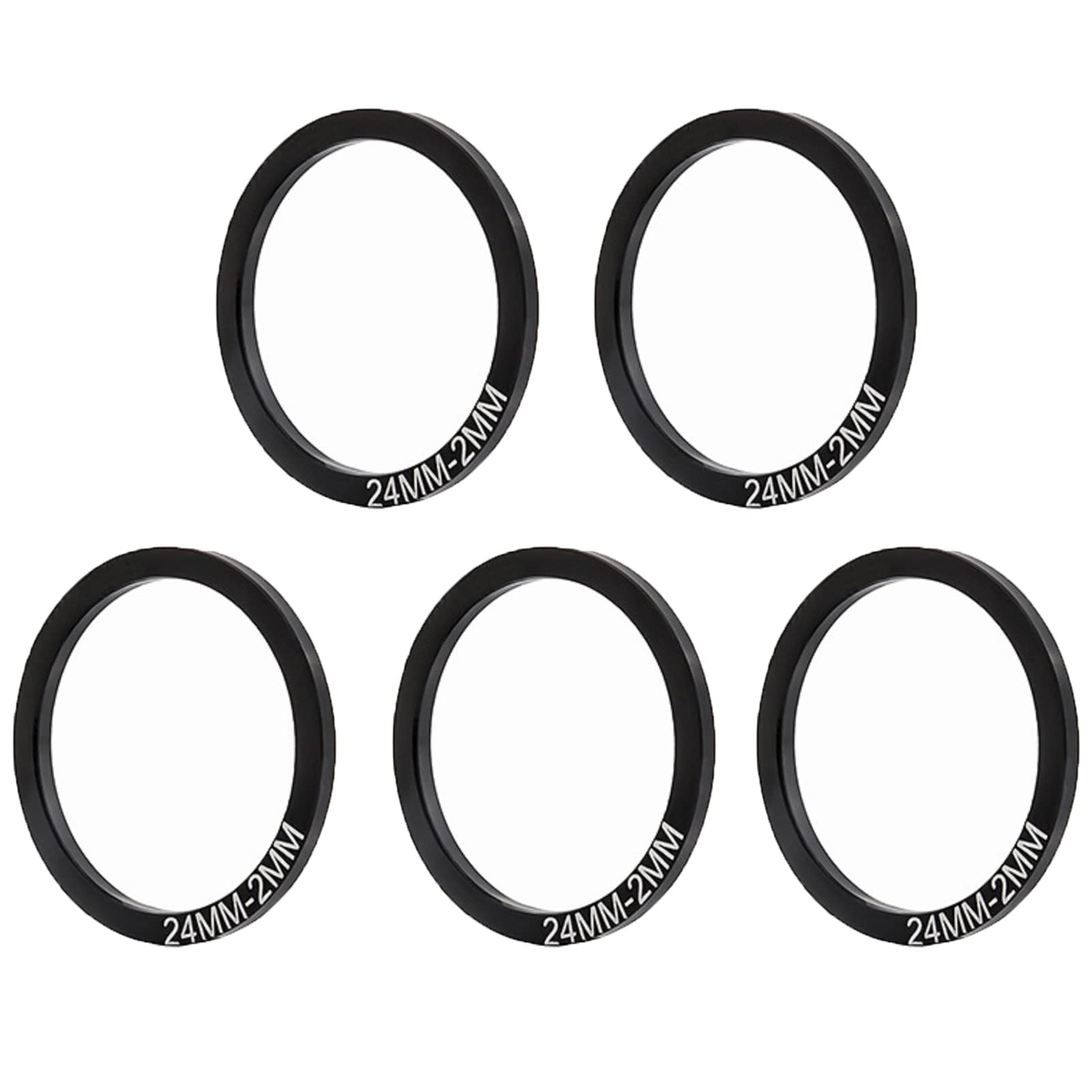 Yundxi 5 Pieces Bicycle Washer Set Road Bike Bottom Bracket Speed Cassette Washer Anodized Aluminum Alloy MTB Flywheel Hub Washer Spacer (Black Dia. 24mm Thick 2mm)