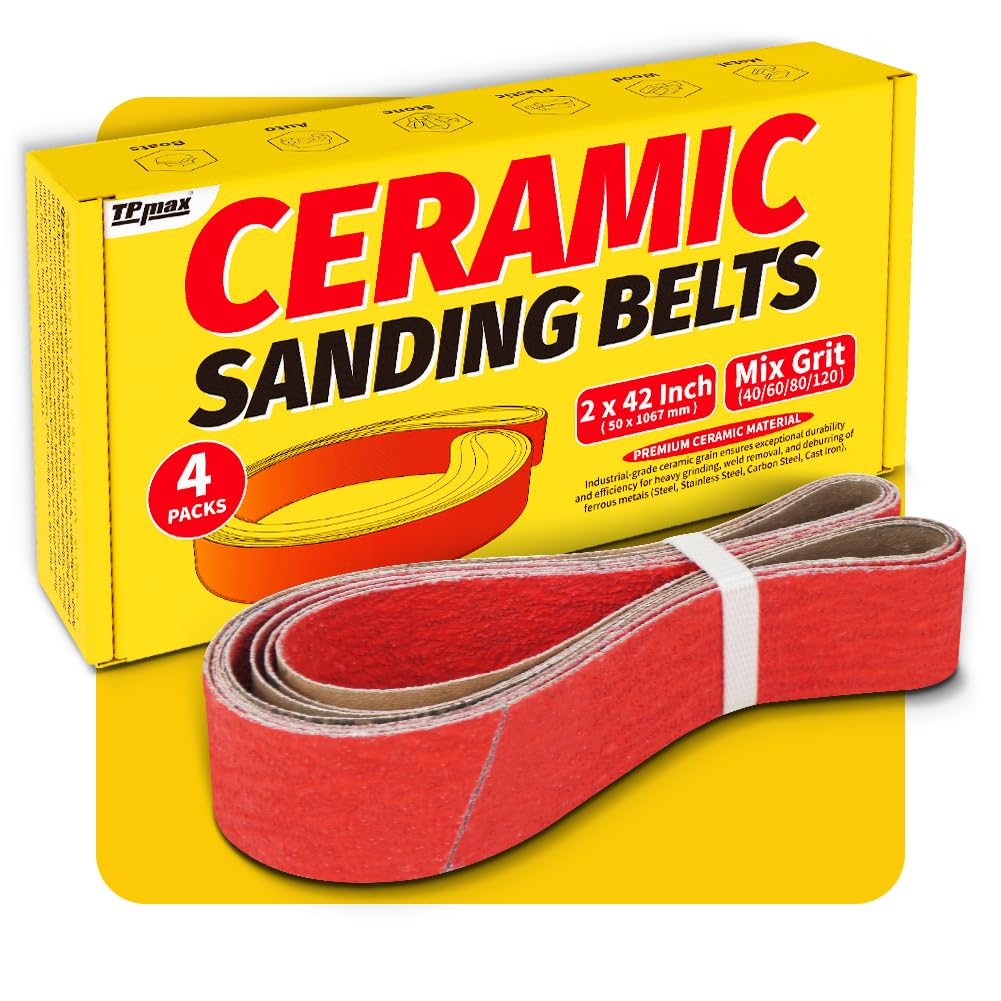 Photo 1 of 2x42 Inch Ceramic Sanding Belts (40/60/80/120 Grits) – High-Performance Sander Sharpening Belts for Knife Making, Metalworking, and Woodworking
