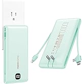 VEEKTOMX Portable Charger with Built in Cables 10000mAh, Power Bank for iPhone with Wall Plug, Travel Essential Fast Charging Slim USB C External Battery Pack for iPhone 17/16/15, Samsung, iPad, etc