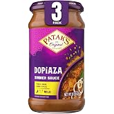 Patak&rsquo;s Dopiaza Simmer Sauce - Tomato-Based Curry Sauce with Sweet &amp; Sharp Onion Flavor - Gluten-Free &amp; Vegan Indian Sauce - Perfect for Quick and Easy Curry Dishes - 15oz Jar (Pack of 3)