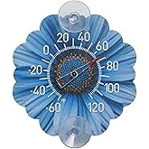 Taylor Daisy Dial Thermometer, 4-Inch Indoor Outdoor Silicone Suction Cup Thermometer, Weather-Resistant Temperature Gauge for Patio, Pool, Garden, or Garage, Blue
