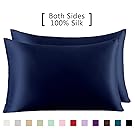 YANIBEST 19 Mome 2 Pack 100% Mulberry Silk Pillow Cases for hair and Skin (Standard, Navy Blue)