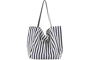 Canvas Striped Tote Bag, Navy Blue and White, Large Shoulder Handbag for Shopping and Daily Use