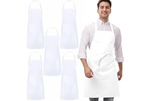 umboom 5 Pack Black White Chef Apron, Kitchen Cooking Aprons for Men Women, Professional Work Apron for Restaurant, Cleaning
