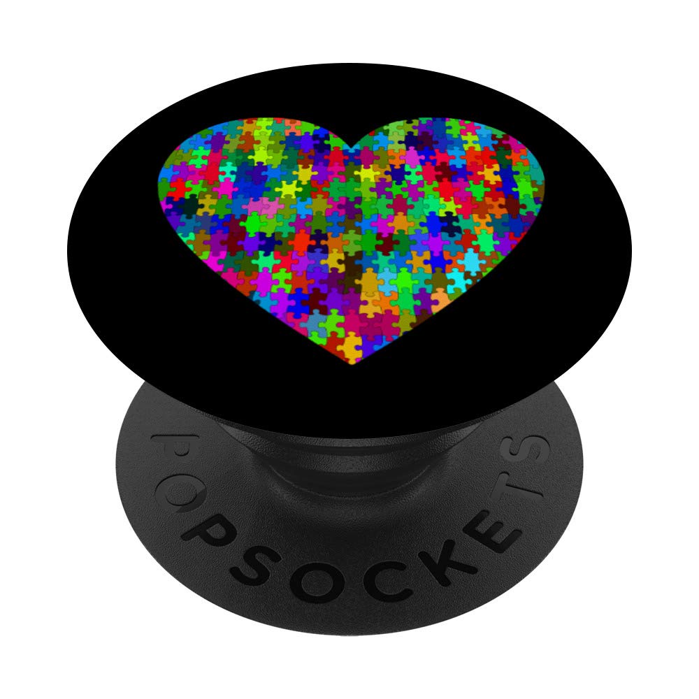 Rainbow Puzzle Love Heart Autism Awareness PopSockets Grip and Stand for Phones and Tablets